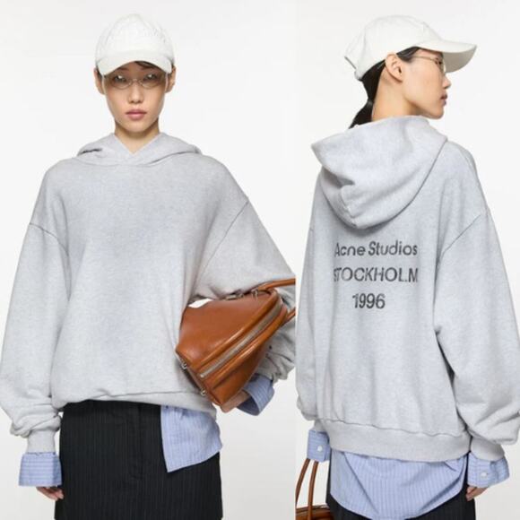 Acne Studios | Franziska Hoodie Pale Grey Melange Logo Distressed Sweatshirt S - Picture 1 of 15